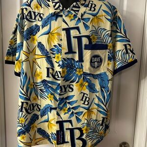 Vibrant Blue and Yellow Casual Button Down Shirt Tampa Bay Rays